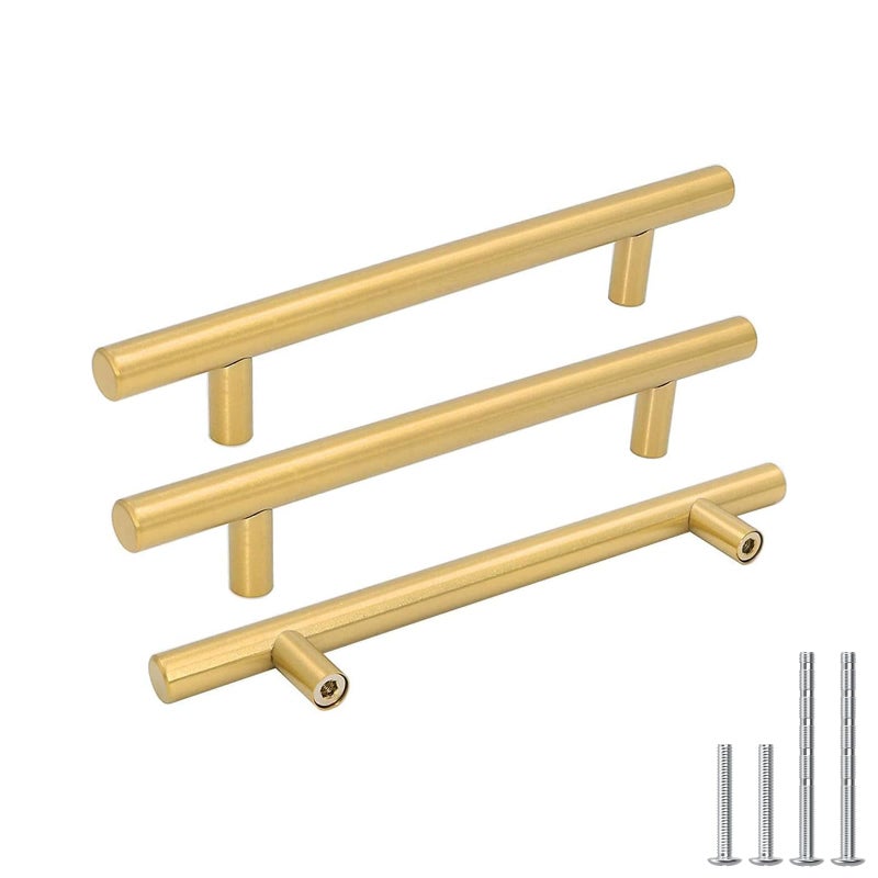 goldenwarm 5 Pack Gold Cabinet Pulls Brushed Brass Cupboard Door Handles Bathroom Hardware Modern Gold Drawer Pulls 7-1/2in Hole Center 10in Overall Length - Image 1