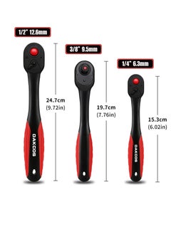 General 3-Piece Ratchet Set 1/4" 3/8" 1/2" Drive Ratchet Socket Wrench with 72 Teeth Cr-V Steel Reversible Ratchet with Composite Offset Handle Quick Release  - Image 4