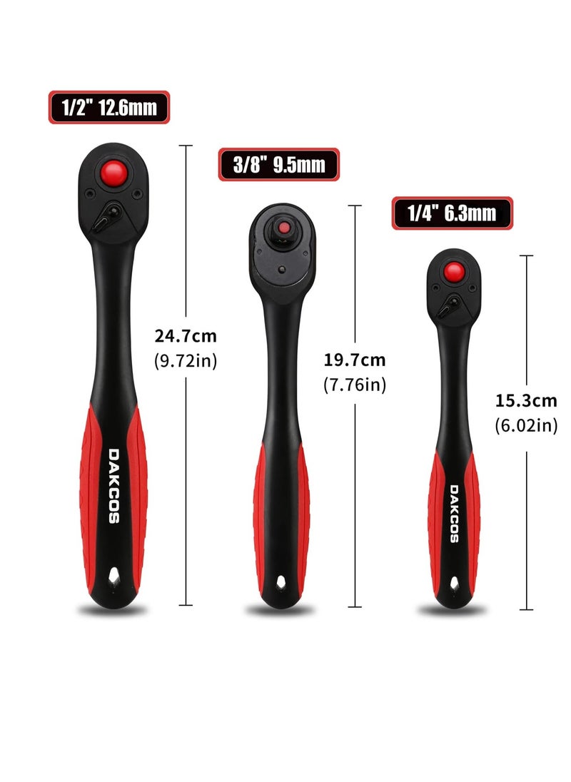 General - 3-Piece Ratchet Set 1/4" 3/8" 1/2" Drive Ratchet Socket Wrench with 72 Teeth Cr-V Steel Reversible Ratchet with Composite Offset Handle Quick Release - Image 1