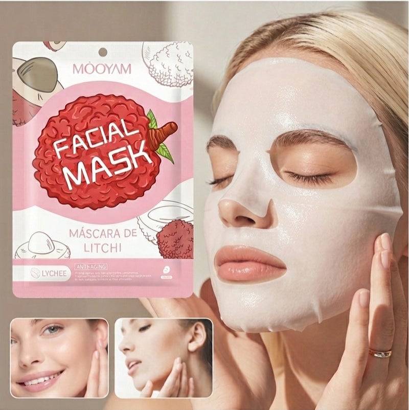 Litchi Anti-Aging Facial Sheet Mask for Fine Lines, Firming & Skin Renewal - Vitamin C Rich Brightening Mask for Youthful Glow