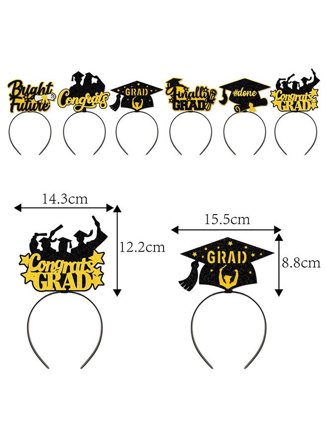Wffo 6PCS Graduation Headbands - Congrats Graduate Photo Props - 6 Styles - Cardboard Graduation Decorations - DIY Photo Props - For Graduation Parties and Gifts - Gold and Black - Image 2