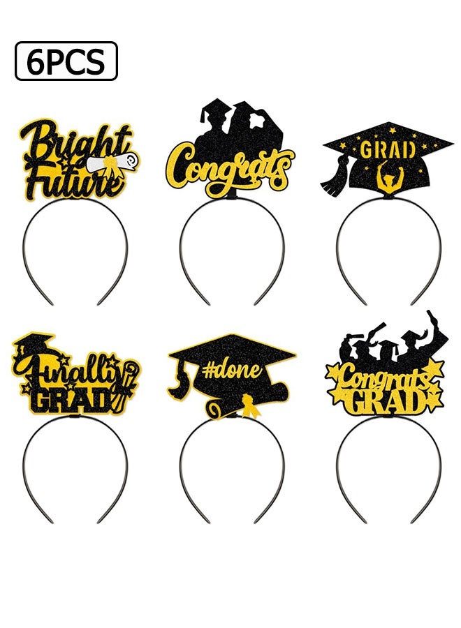 Wffo 6PCS Graduation Headbands - Congrats Graduate Photo Props - 6 Styles - Cardboard Graduation Decorations - DIY Photo Props - For Graduation Parties and Gifts - Gold and Black - Image 1