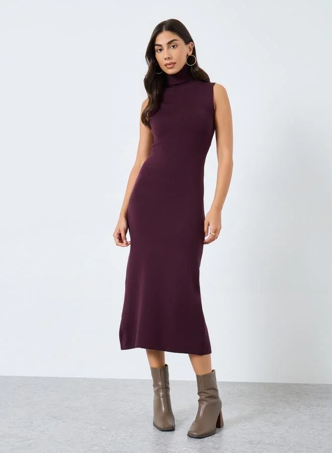 Styli Styli Purple Sleeveless Flat Knit Midi Dress