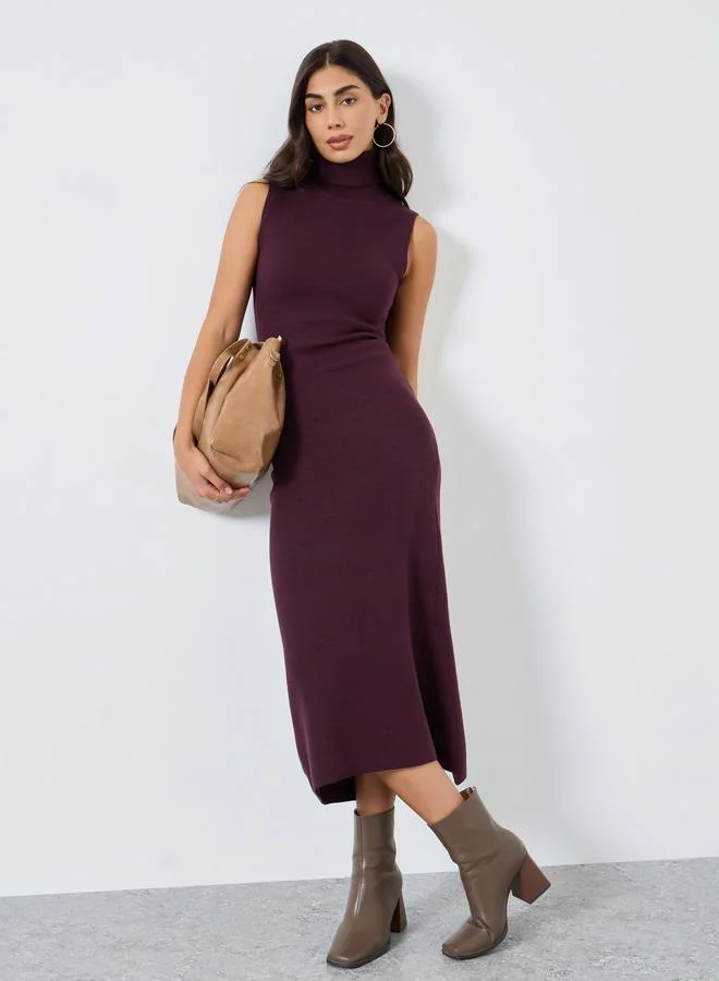 Styli Styli Purple Sleeveless Flat Knit Midi Dress
