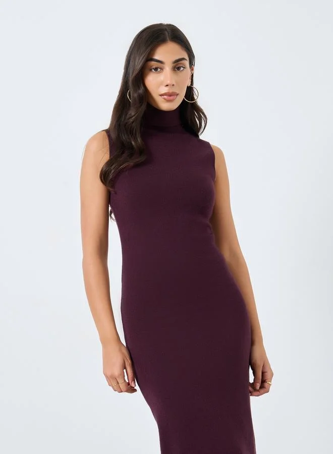 Styli Styli Purple Sleeveless Flat Knit Midi Dress