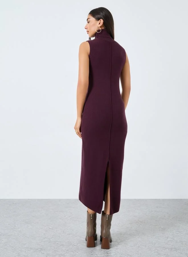 Styli Styli Purple Sleeveless Flat Knit Midi Dress