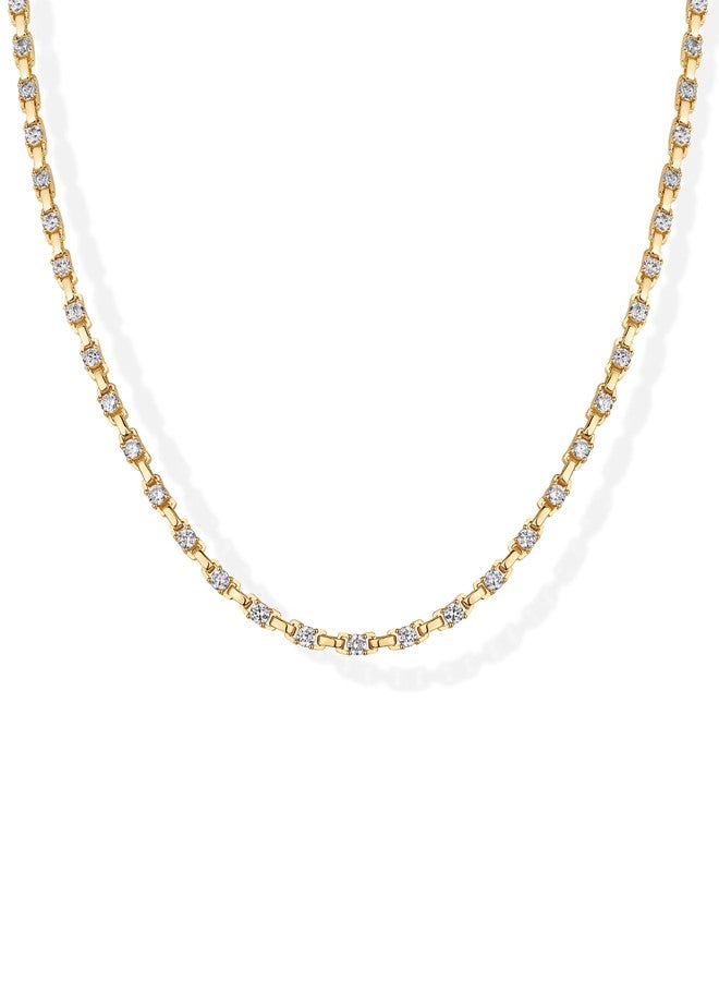 بافوا قلادة شوكر تنس كلاسيكية مطلية بالذهب الأصفر عيار 14 قيراطًا من بافوي للنساء | قلادة من أحجار الزركونيا المكعبة - Image 1