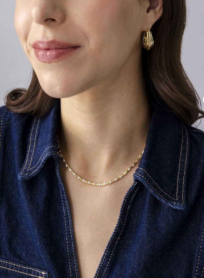 بافوا قلادة شوكر تنس كلاسيكية مطلية بالذهب الأصفر عيار 14 قيراطًا من بافوي للنساء | قلادة من أحجار الزركونيا المكعبة - Image 4