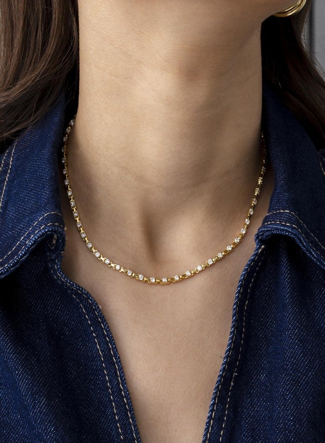 بافوا قلادة شوكر تنس كلاسيكية مطلية بالذهب الأصفر عيار 14 قيراطًا من بافوي للنساء | قلادة من أحجار الزركونيا المكعبة - Image 2