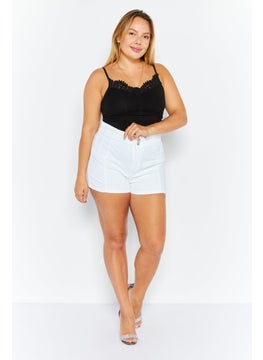 Don't Call Me Jennyfer Women Solid Denim Shorts, White  - Image 4