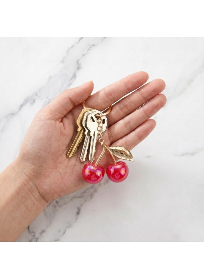 Premium Double Cherry Bag Charm & Gold-Tone Keychain - Elegant Fruit Pendant for Handbags, Backpacks & Keys - Stylish Gift for Women & Girls (12cm) - Image 1