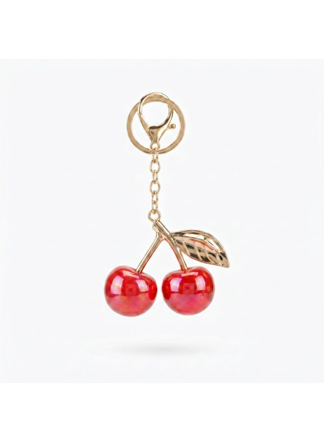 Premium Double Cherry Bag Charm & Gold-Tone Keychain - Elegant Fruit Pendant for Handbags, Backpacks & Keys - Stylish Gift for Women & Girls (12cm) - Image 2