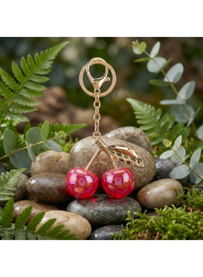 Premium Double Cherry Bag Charm & Gold-Tone Keychain - Elegant Fruit Pendant for Handbags, Backpacks & Keys - Stylish Gift for Women & Girls (12cm) - Image 3