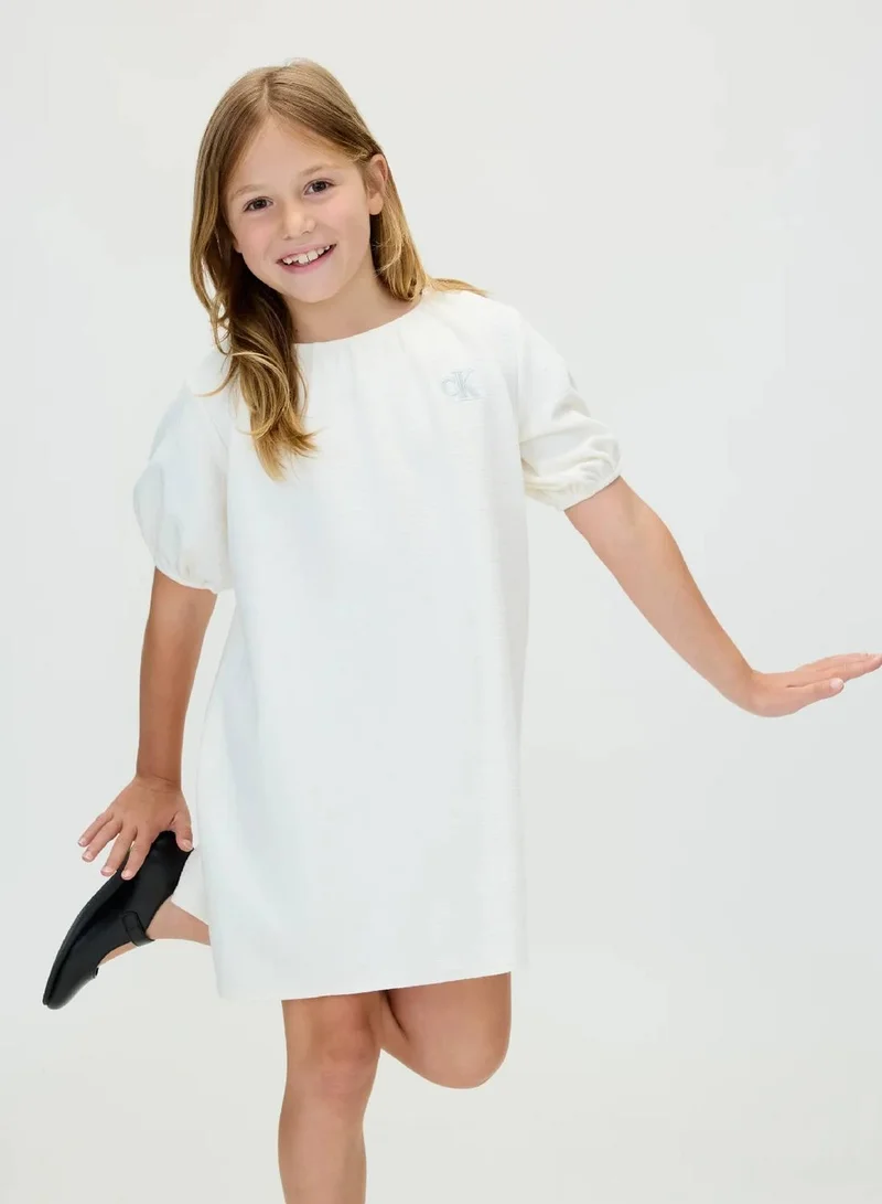 Calvin Klein Jeans Whitecap Gray Puff Sleeve Crinkle Dress for Women | Best Price UAE