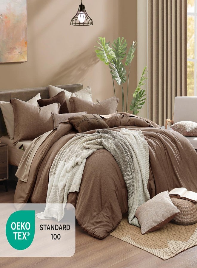 Monbix Queen Comforter Set - 7 Pieces Cationic Dyeing Brown Bed in a Bag Queen Bedding Sets with Comforter, Sheets, Pillowcases & Shams, Reversible Bedding Comforters Sets - Image 4