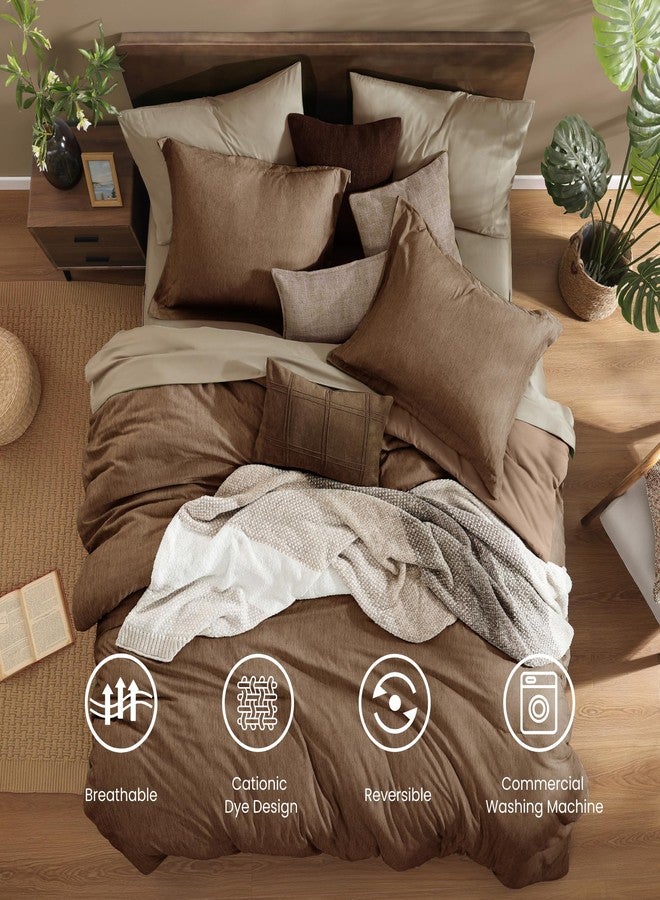 Monbix Queen Comforter Set - 7 Pieces Cationic Dyeing Brown Bed in a Bag Queen Bedding Sets with Comforter, Sheets, Pillowcases & Shams, Reversible Bedding Comforters Sets - Image 2