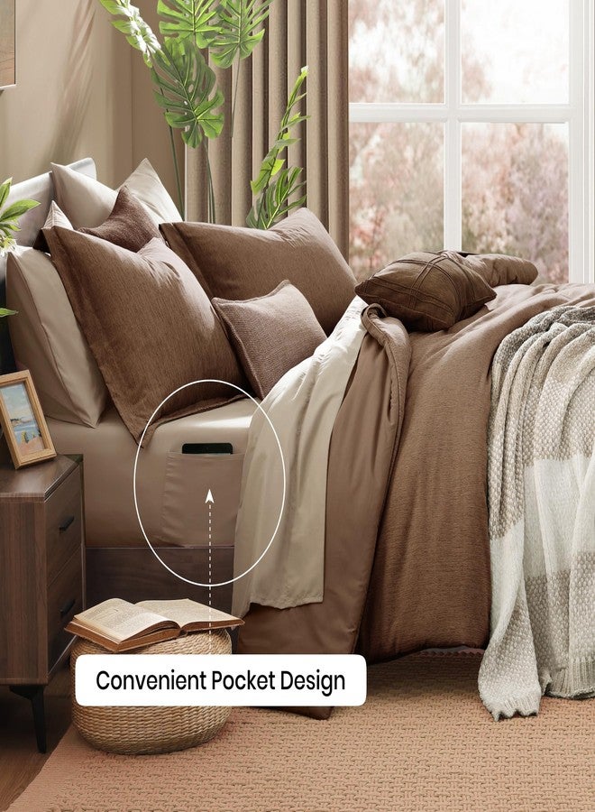 Monbix Queen Comforter Set - 7 Pieces Cationic Dyeing Brown Bed in a Bag Queen Bedding Sets with Comforter, Sheets, Pillowcases & Shams, Reversible Bedding Comforters Sets - Image 5