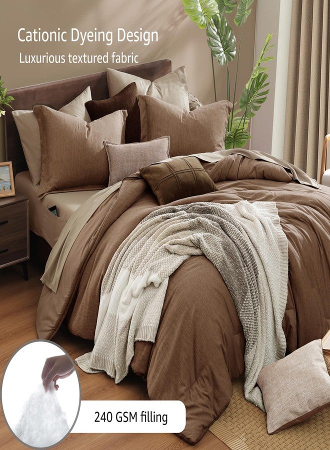 Monbix Queen Comforter Set - 7 Pieces Cationic Dyeing Brown Bed in a Bag Queen Bedding Sets with Comforter, Sheets, Pillowcases & Shams, Reversible Bedding Comforters Sets - Image 3