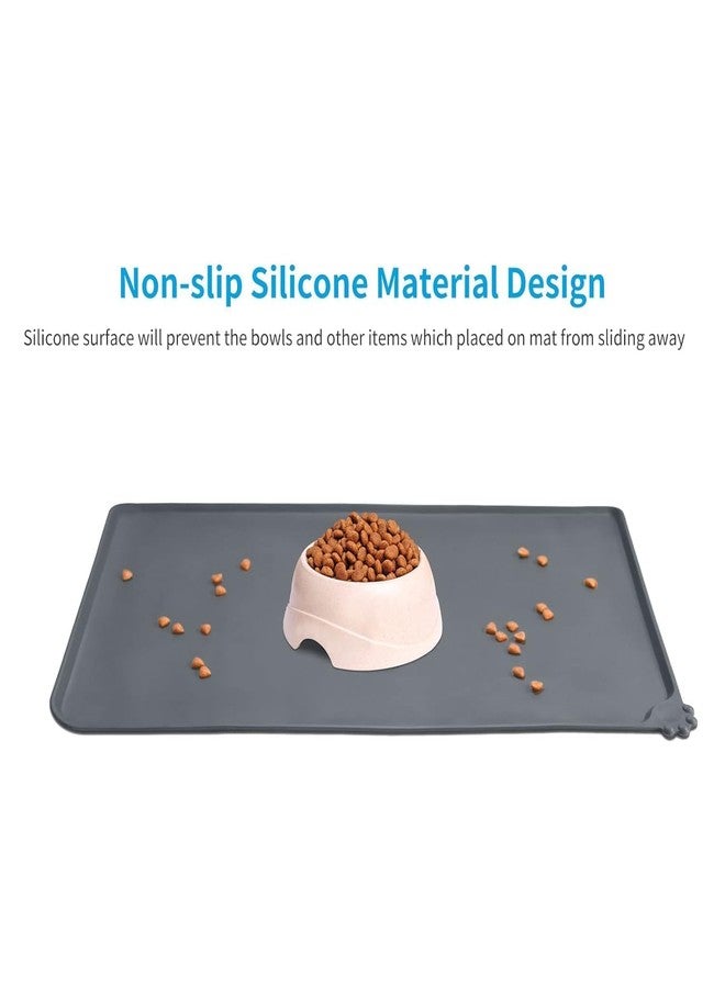PICKSTORE Silicone Waterproof Dog Cat Pet Feeding Mats, Anti Slip Pet Bowl Mats, FDA Grade Pet Feeding Mat Silicone Waterproof Pet Food Mat 19 * 12 Inch Pet Feeding Mat - Grey - Image 5