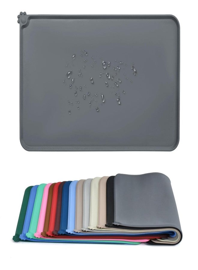 PICKSTORE Silicone Waterproof Dog Cat Pet Feeding Mats, Anti Slip Pet Bowl Mats, FDA Grade Pet Feeding Mat Silicone Waterproof Pet Food Mat 19 * 12 Inch Pet Feeding Mat - Grey - Image 1