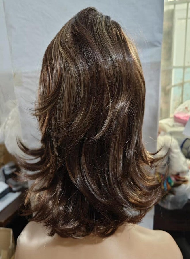 Beweig Short Brown Wig for Women Curly Fluffy Side Part Mixed Blonde Wig Layered Synthetic Natural Halloween Party Costume Hair - Image 4
