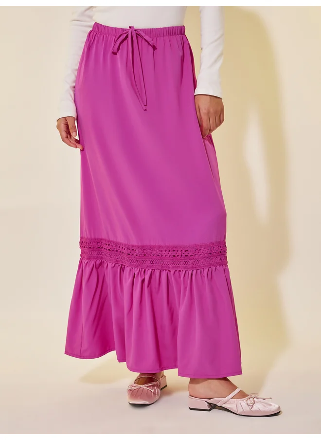 تايك تو Take Two Lace Trim A-Line Maxi Skirt with Drawstring Waist