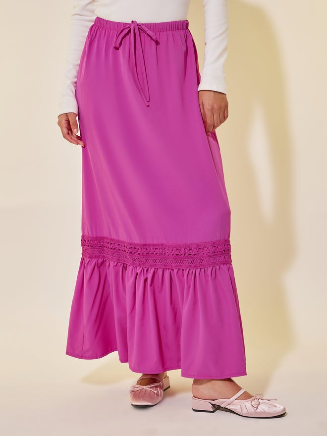 Take Two Take Two Lace Trim A-Line Maxi Skirt with Drawstring Waist  - Image 2