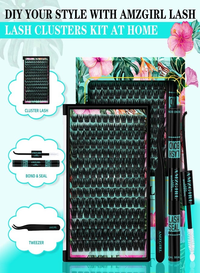 AMZGIRL LASH Lash Clusters Kit 168pcs Lash Extension Kit Cluster Lashes Natural Look with Lash Bond and Seal Waterproof, Lash Tweezer with Wet Look Ultra-Thin Band Lashes(Tulip-Kit,D-10-18mm) - Image 2