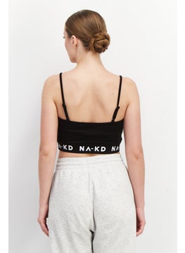 NA-KD Women U Neck Sleeveless Graphic Print Tank Top, Black  - Image 2