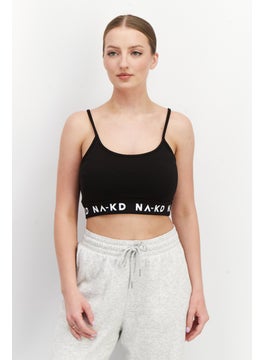 NA-KD Women U Neck Sleeveless Graphic Print Tank Top, Black  - Image 1