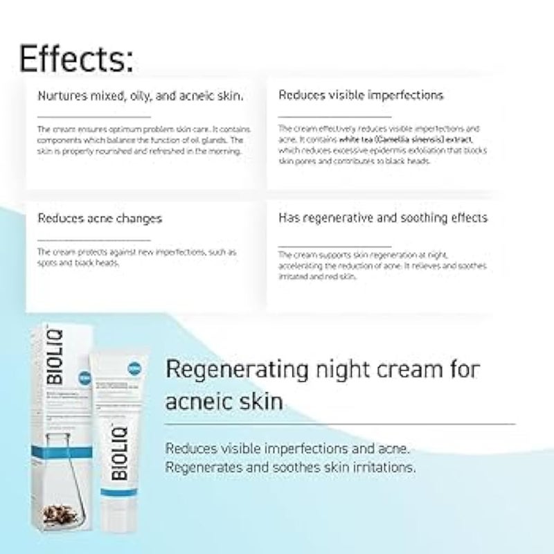 BIOLIQ Dermo Regenerating Night Cream For Acne prone Skin - 50 ml | With Glycerin & Vitamin E | Oily & Mixed and Acne-Prone Skin Suitable for sensetive skin - Image 4