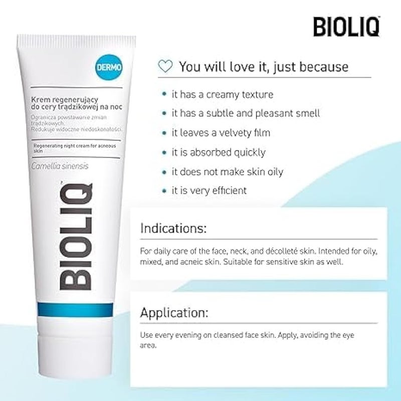 BIOLIQ Dermo Regenerating Night Cream For Acne prone Skin - 50 ml | With Glycerin & Vitamin E | Oily & Mixed and Acne-Prone Skin Suitable for sensetive skin - Image 2