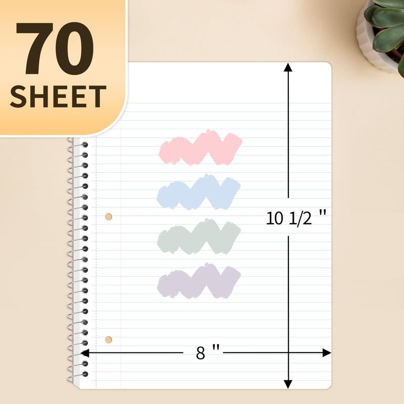 SUNEE Spiral Notebooks College Ruled, 1-Subject, 4 Pack, 8 x 10-1/2 in, 70 Sheets, 3-Hole Punched 70gsm Paper, Pastel Pink, Purple, Blue, Green for School, Home & Office, Writing Journal - Image 2