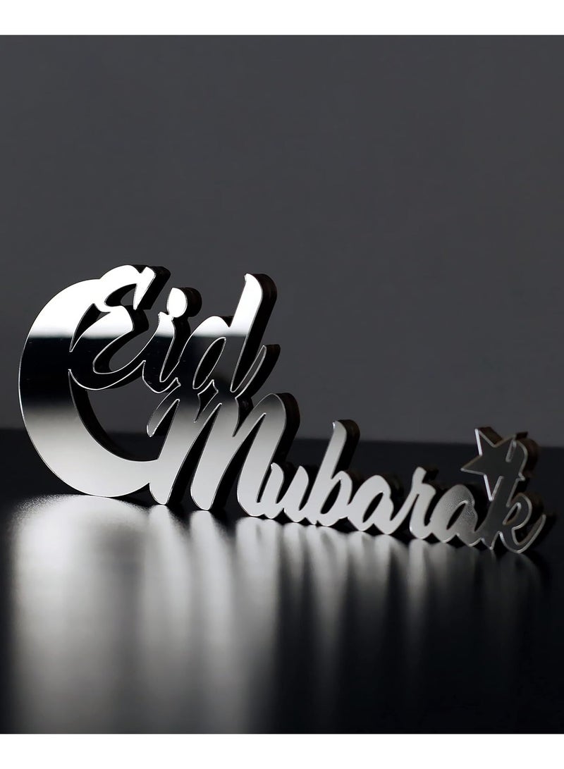 Eworld Wooden Acrylic Islamic Tabletop Decor, Elegant Eid Mubarak Decorations Crafted from Thick Eco-Friendly MDF with a Shiny Acrylic Layer for a Stunning Mirror Effect in Silver - Image 4