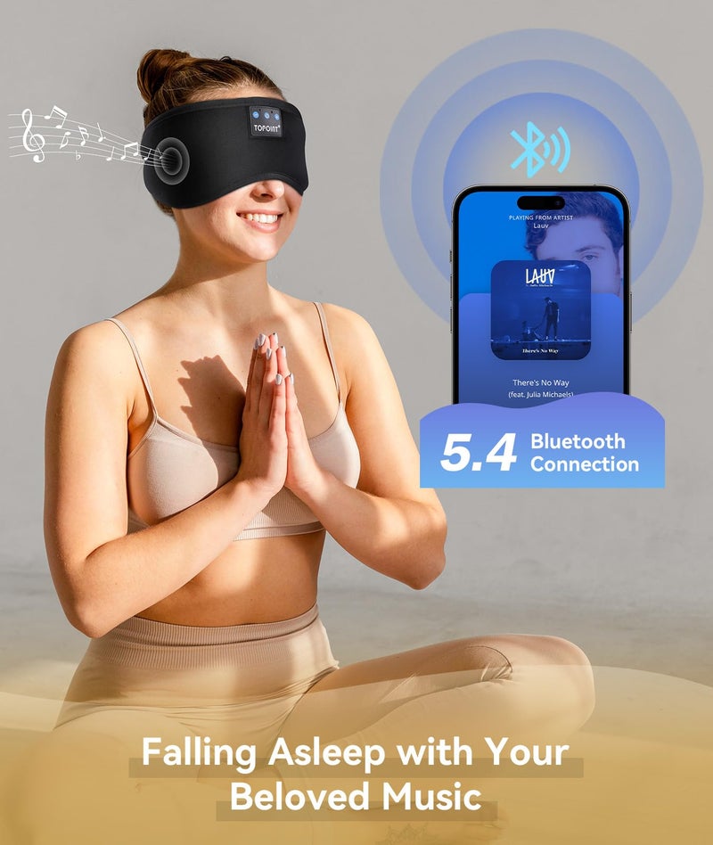 TOPOINT Sleep Mask with Headphones Bluetooth 5.4 Wireless, Sleep Headphones Earphones Earbuds with Microphone HD Speakers Music, Blackout Eye Mask for Sleeping Travel Meditation Men Women Cool Gadgets - Image 5