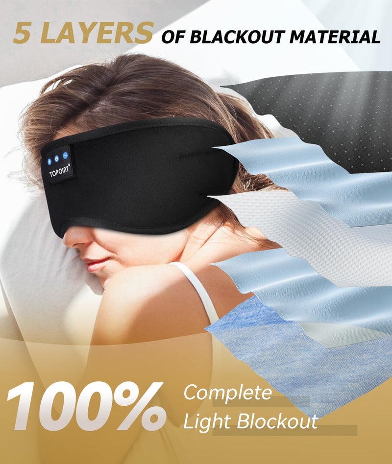 TOPOINT Sleep Mask with Headphones Bluetooth 5.4 Wireless, Sleep Headphones Earphones Earbuds with Microphone HD Speakers Music, Blackout Eye Mask for Sleeping Travel Meditation Men Women Cool Gadgets - Image 2
