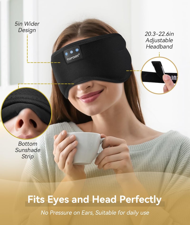 TOPOINT Sleep Mask with Headphones Bluetooth 5.4 Wireless, Sleep Headphones Earphones Earbuds with Microphone HD Speakers Music, Blackout Eye Mask for Sleeping Travel Meditation Men Women Cool Gadgets - Image 3
