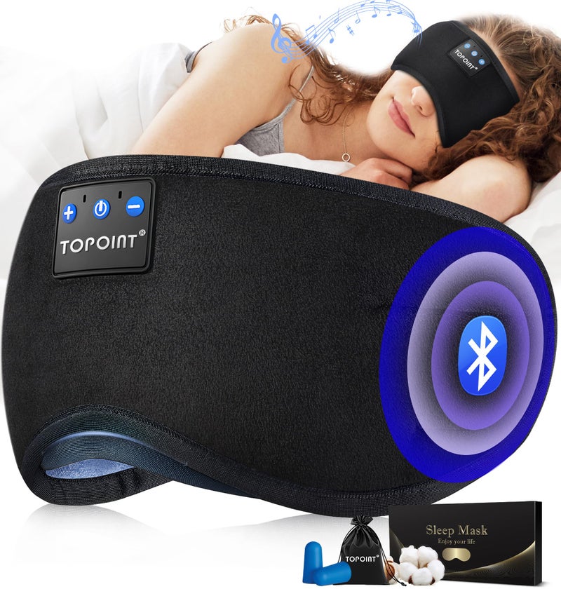 TOPOINT Sleep Mask with Headphones Bluetooth 5.4 Wireless, Sleep Headphones Earphones Earbuds with Microphone HD Speakers Music, Blackout Eye Mask for Sleeping Travel Meditation Men Women Cool Gadgets - Image 1