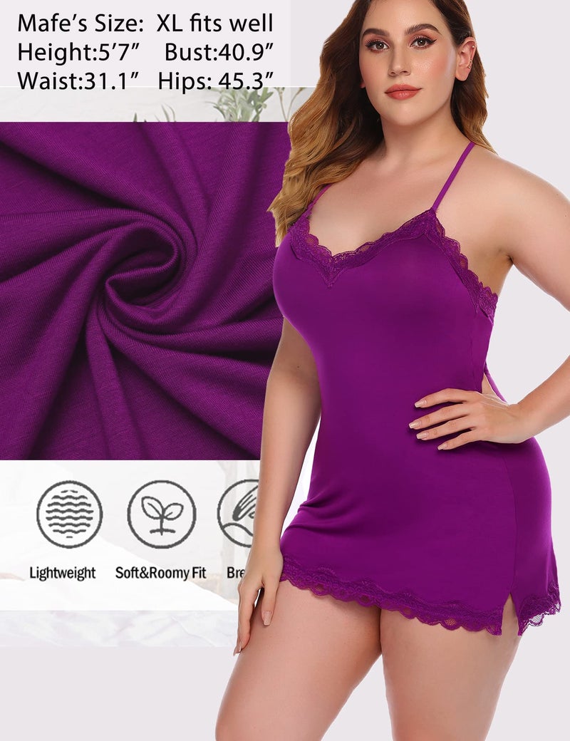 Avidlove Women Chemises Lingerie Mini Babydoll Sleepwear Cami Dress(Purple,M) - Image 5