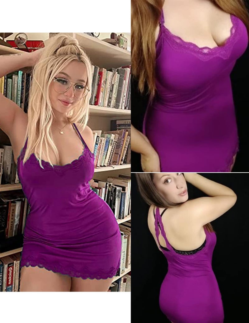 Avidlove Women Chemises Lingerie Mini Babydoll Sleepwear Cami Dress(Purple,M) - Image 2