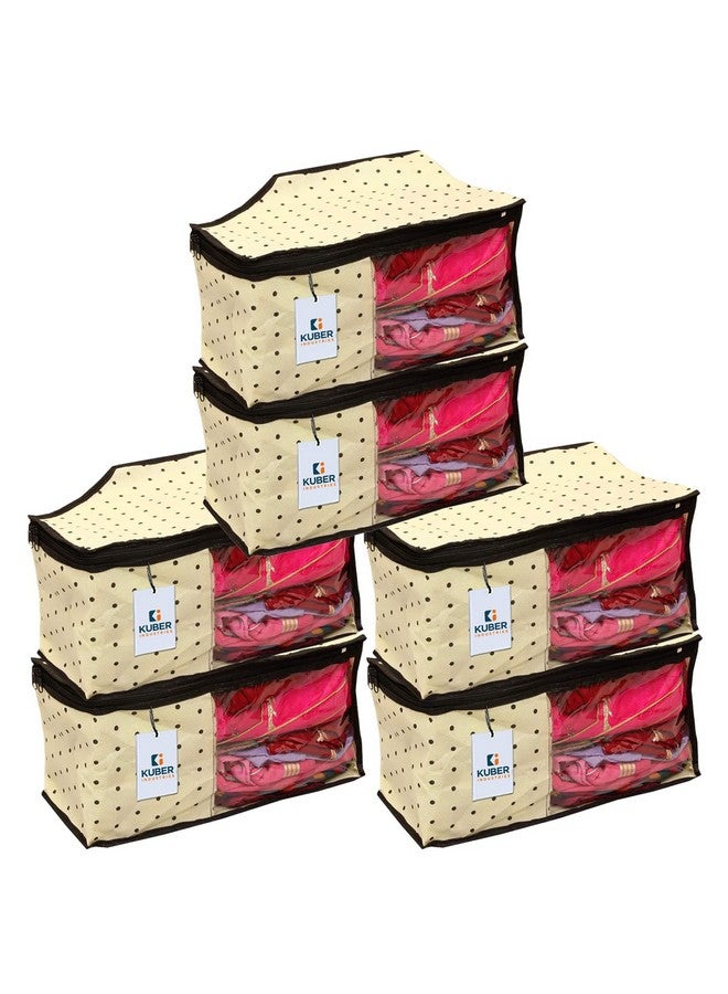 Kuber Industries Polka Dots Blouse cover Bags With Zip|Wardrobe Organizer For Clothes|Washable Small Cloth Bag|Durable Zipper & Transparent Window|Pack of 6 (Black & Beige) - Image 1