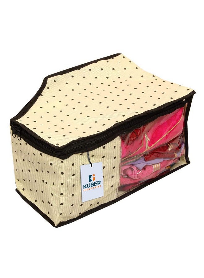 Kuber Industries Polka Dots Blouse cover Bags With Zip|Wardrobe Organizer For Clothes|Washable Small Cloth Bag|Durable Zipper & Transparent Window|Pack of 6 (Black & Beige) - Image 2