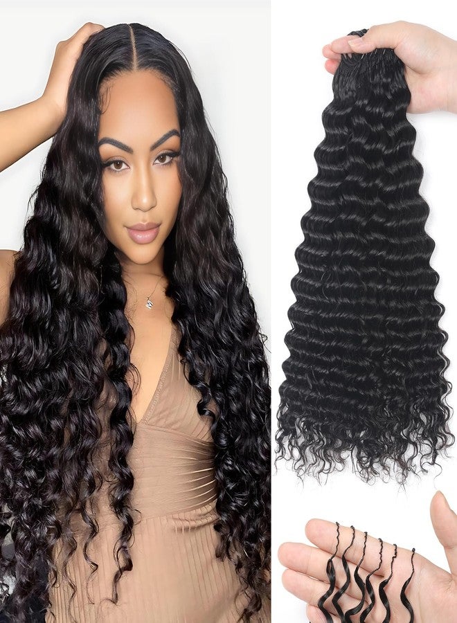 IVCoco Human Crochet Hair for Black Women Deep wave Crochet Human Hair Bundles Pre-Separated Feather Crochet Human Hair 18 Inch 125g Deep Wavy Invisible Crochet Hair Extensions 100 Strands Natural Black - Image 1
