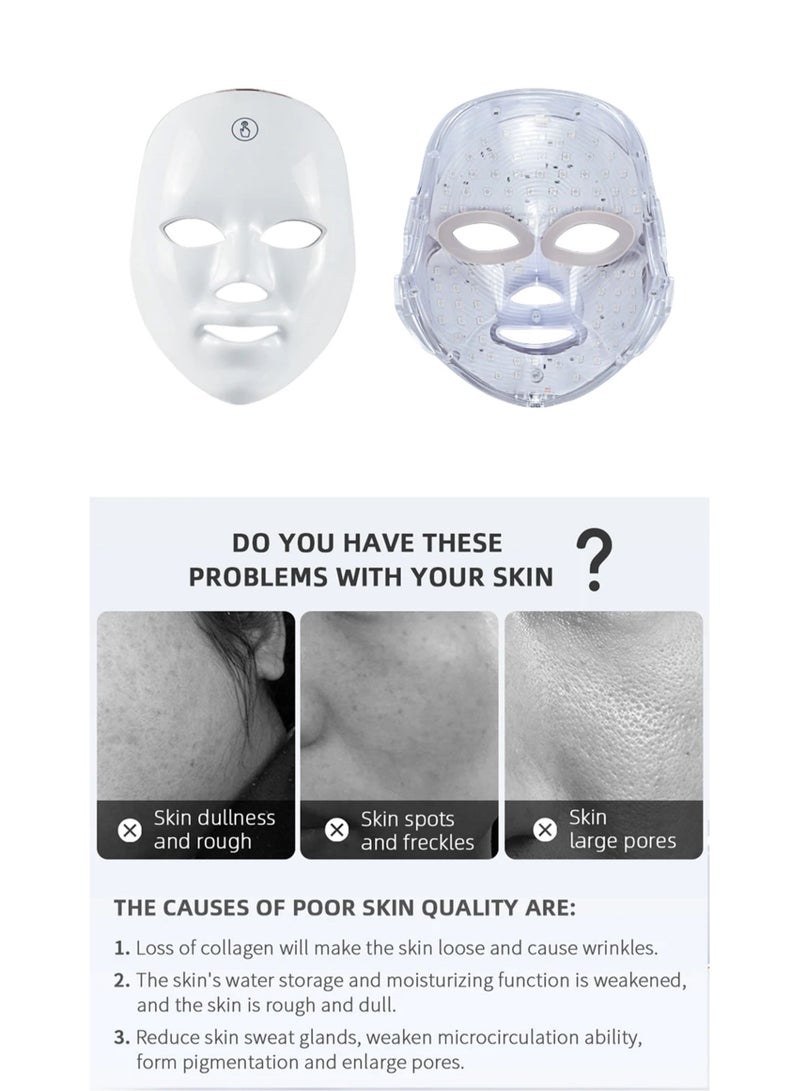 7 Color Light Therapy Mask, Facial Care Mask for Face and Neck with Remote Control, No Side Effects, for Acne Wrinkle Removal Anti-Aging Skin Rejuvenation Facial Care Beauty