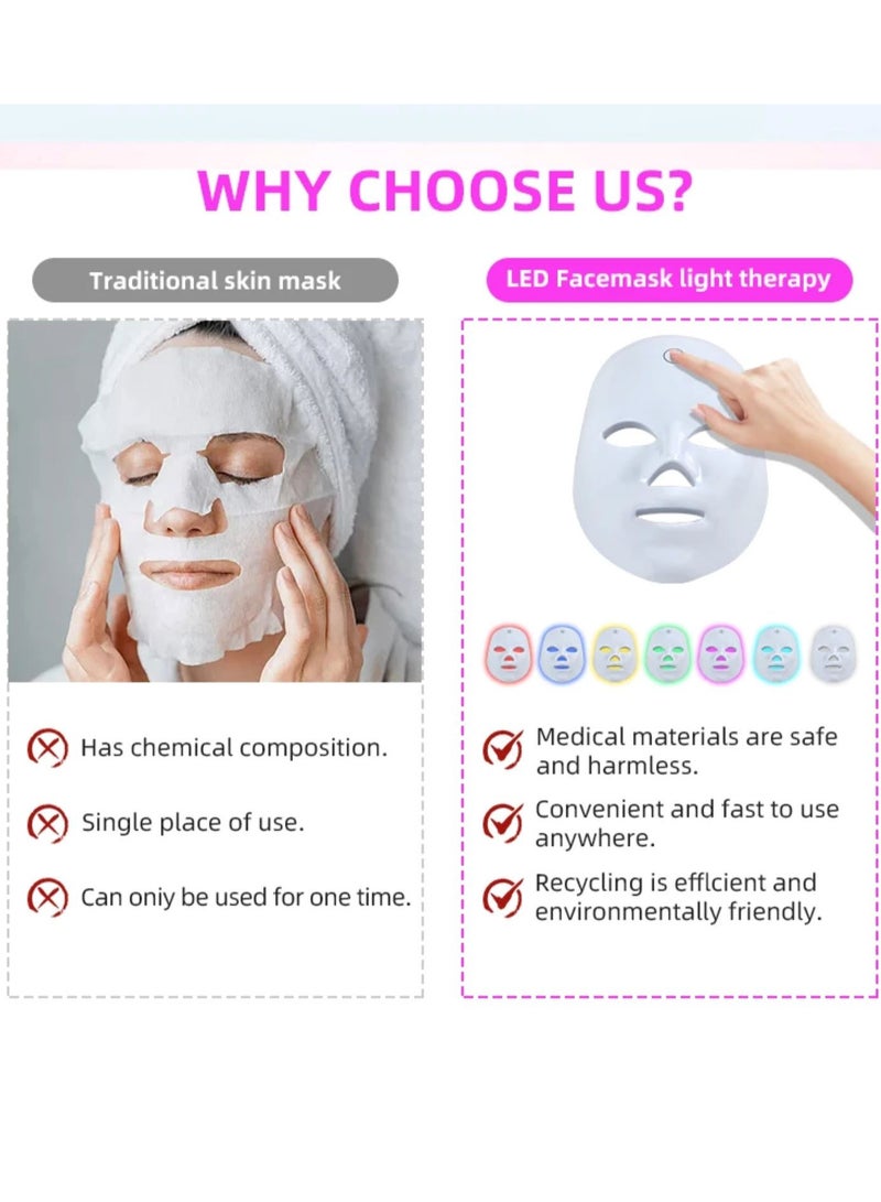 7 Color Light Therapy Mask, Facial Care Mask for Face and Neck with Remote Control, No Side Effects, for Acne Wrinkle Removal Anti-Aging Skin Rejuvenation Facial Care Beauty