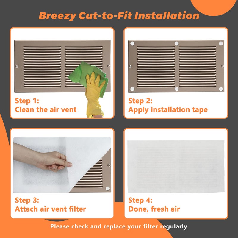 GCGOODS GCGOODS Air Vent Filter Kit, 20" x 90" Electrostatic Media with Installation Tape (36+ Filters per Pack), Registers & Grilles Airduct Filters for HVAC, AC & Heating  - Image 5