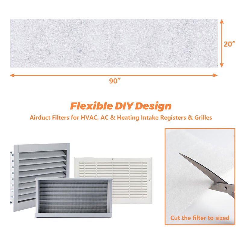 GCGOODS GCGOODS Air Vent Filter Kit, 20" x 90" Electrostatic Media with Installation Tape (36+ Filters per Pack), Registers & Grilles Airduct Filters for HVAC, AC & Heating  - Image 2