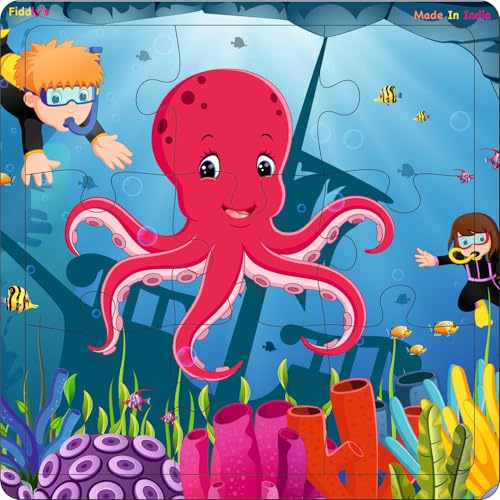 Fiddlys Wooden Jigsaw Puzzles for Kids & Children – 9 Pieces Each, Pack of 4|Double Layered Front & Back Print| Educational Toy for Boys & Girls Age 2 3 4 5 6 Year Old (Sea, Pack of 4) - Image 4