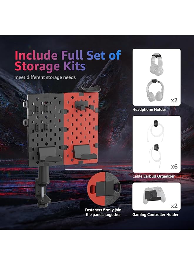أيه أس أيه حامل سماعة الرأس ووحدة التحكم من Pegzon Clip Mount حامل وحدة تحكم دوار مع خطافات كابل ملحقات الألعاب لأجهزة Xbox Ps5 وPS4 وNintendo Switch منظم مكتب أحمر معدني بلاستيكي - Image 5