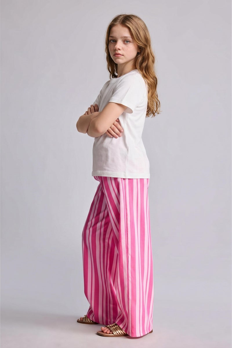 DeFacto Pink Girl Girl Striped Wide Leg Trousers Casual - Image 3
